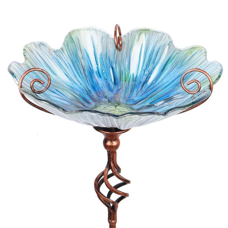 MUMTOP 31 Inch Height Glass Birdbath Birdfeeder with Metal Stake Garden Yard Outdoor Blue - Image 1